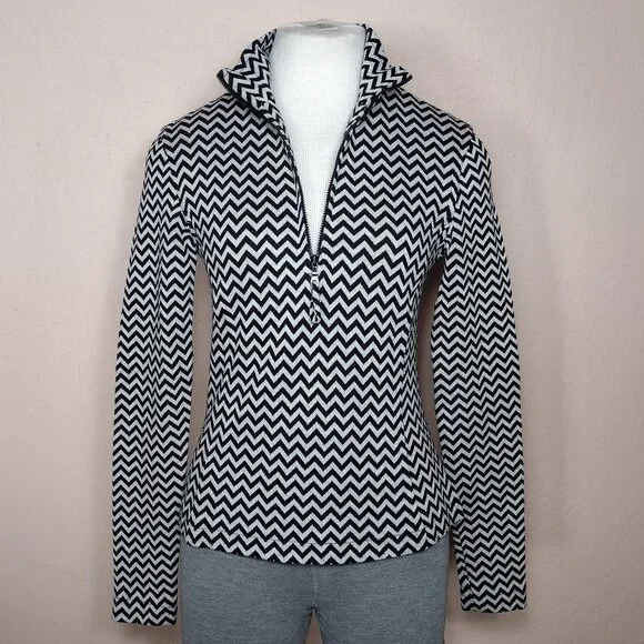 Black & White Long Sleeve Quarter Zip Mock Neck - Picture 3 of 16